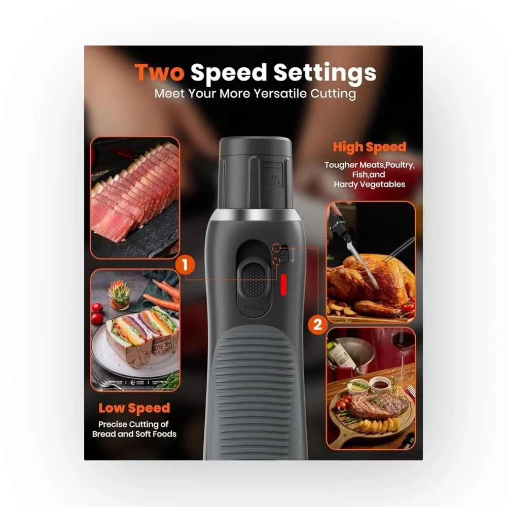 Laudlife ★ Cordless Electric Knife ★ Black ★ Stainless Steel Blades ★ Mag Charge